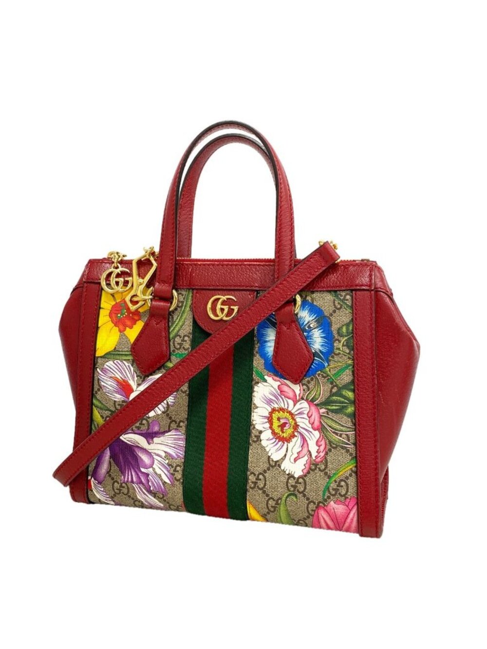 Gucci Handbag Ophidia GG Flora Brown Bordeaux Gold 2-Way Bag